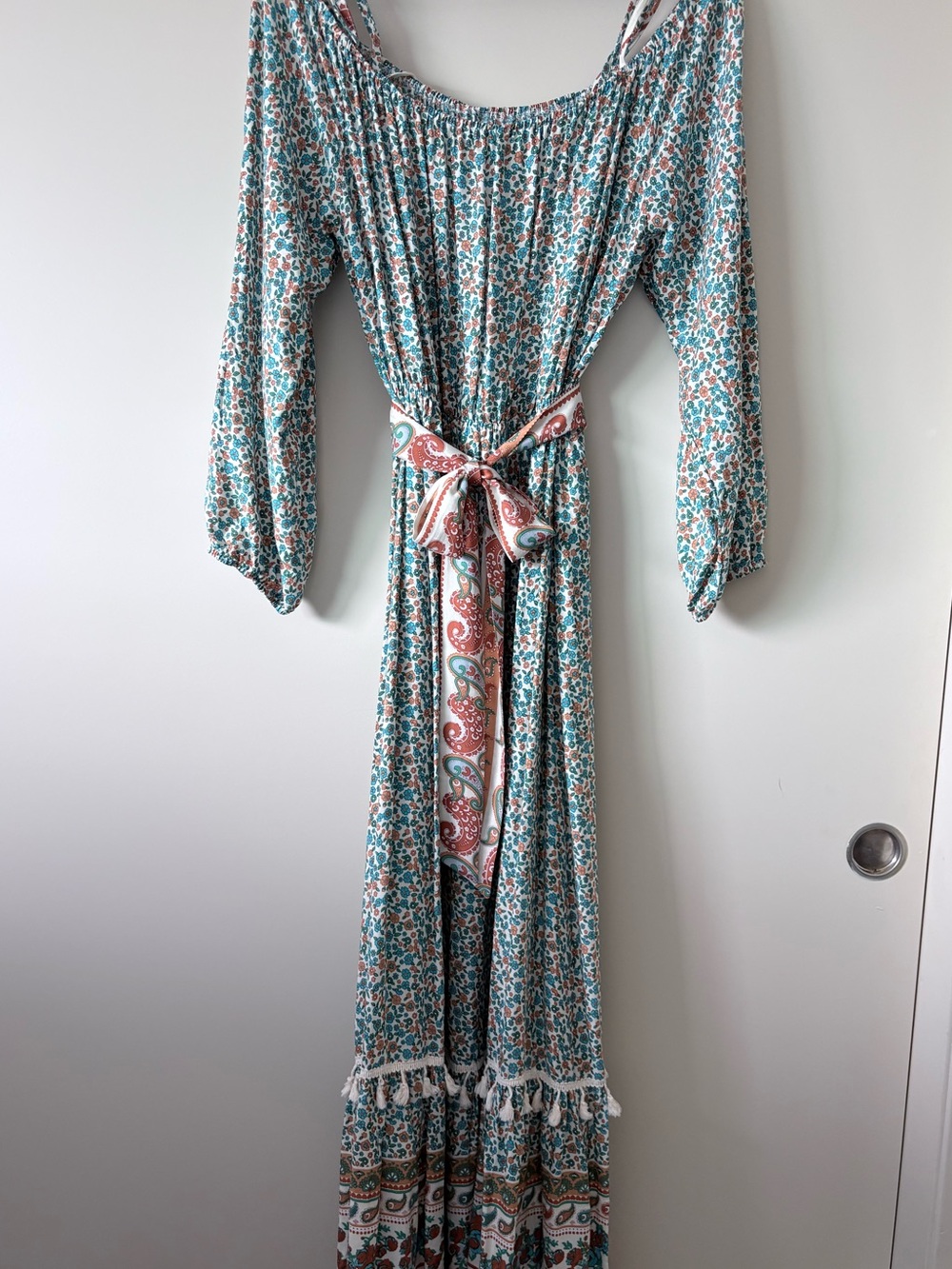 Beautiful Bohemian Floral Maxi Dress with Tassel Hem
